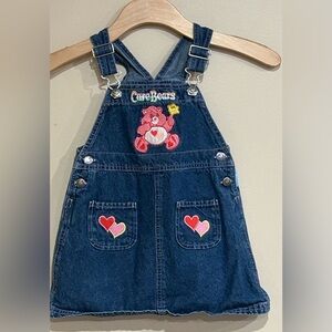 VTG Care Bears Embroidered Heart Denim Skirt Overalls Size 3T RARE Children’s